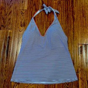 Ann Cole Tankini bathing suit top - Size medium - Navy whit striped orange trim